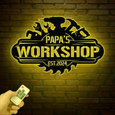 Personalized Garage Metal Wall Art with LED Light Custom Workshop Name Sign Home Decor & Gift Ideal for Workshop or Man